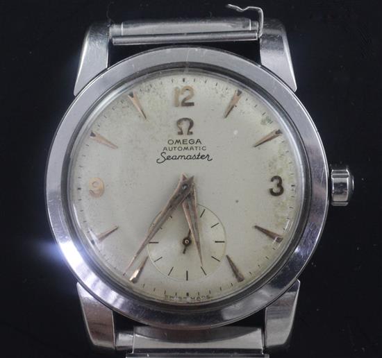 A gentlemans early 1950s stainless steel Omega Seamaster automatic wrist watch,